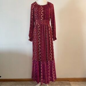NEW Tiered Maxi Dress Maroon Red Knox Rose Women’s Small
